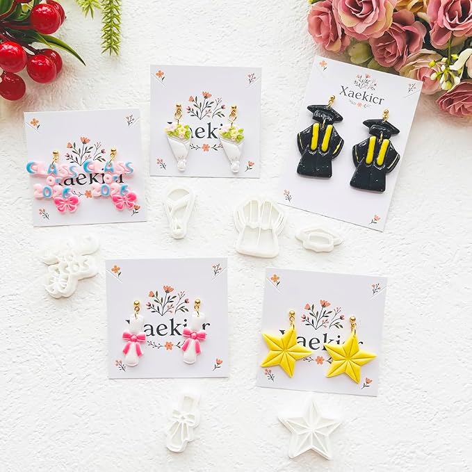 Graduation Polymer Clay Cutters Set - 9pcs Sharp & Durable Class of 2026, Grad, Owl, Cap, Gown, Cake & Star Shapes for DIY Earring Jewelry Making, Soft Clay Crafts & Class Party Supplies