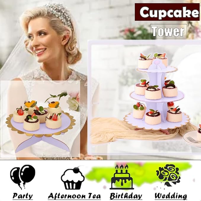 MRPAPA White Cardboard Cupcake Stand ,3 Tiered Cupcake Tower Party Cake Stand Tray, Easy Assemble Dessert Holder fit for Party , Wedding, Afternoon Tea, Birthday (Set of 3)