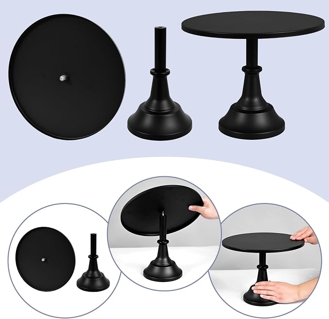 3 Pcs Cake Stand Set Metal Round Cake Holder Cupcake Stands 8/10/12 inch Black Dessert Display Stands Dessert Table Decorations for Birthday Parties, Baby Shower,Wedding Banquets and Anniversary