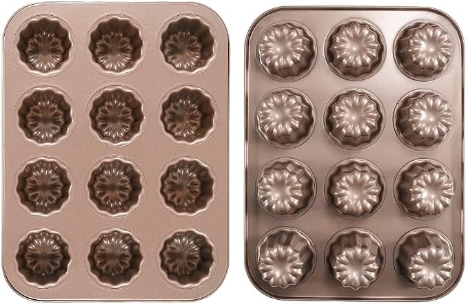 12-Cavity Professional Bakeware Set: Non-Stick Madeline Pans, Canele Molds & Donut Pan for Baking - Multi-Use French Madeleine Pan, Cannoli Forms, Cheesecake Molds & Chocoflan Tins