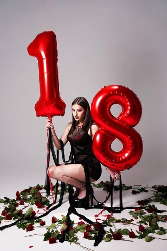 Numbers Balloons 40 Inch Red, 18th Birthday Party Decoration for 1 8 18 81 Men & Women, Big Foil Balloon Number for Wedding Celebration Adult Party Supplies
