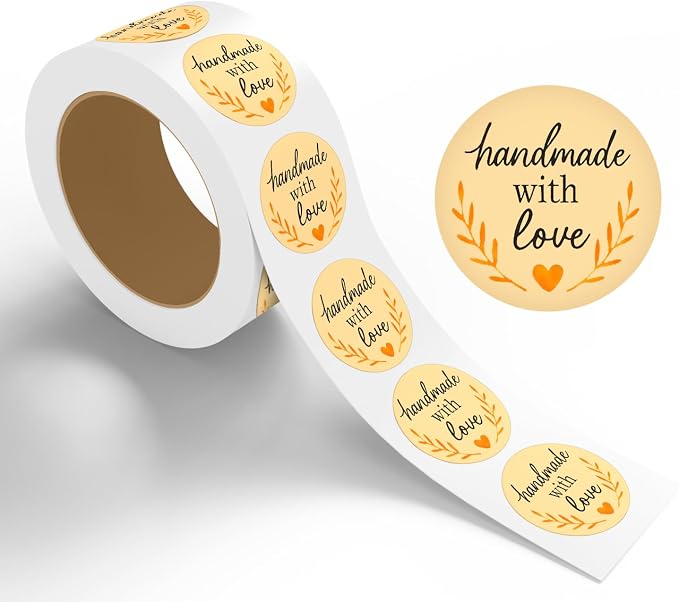StickerJet Handmade with Love Stickers 3"x3" Round Labels, Sheet of 20 Stickers, Easy Peel & Stick, Premium Vinyl – Self-Adhesive Labels for Small Business, Gifts, and Packaging