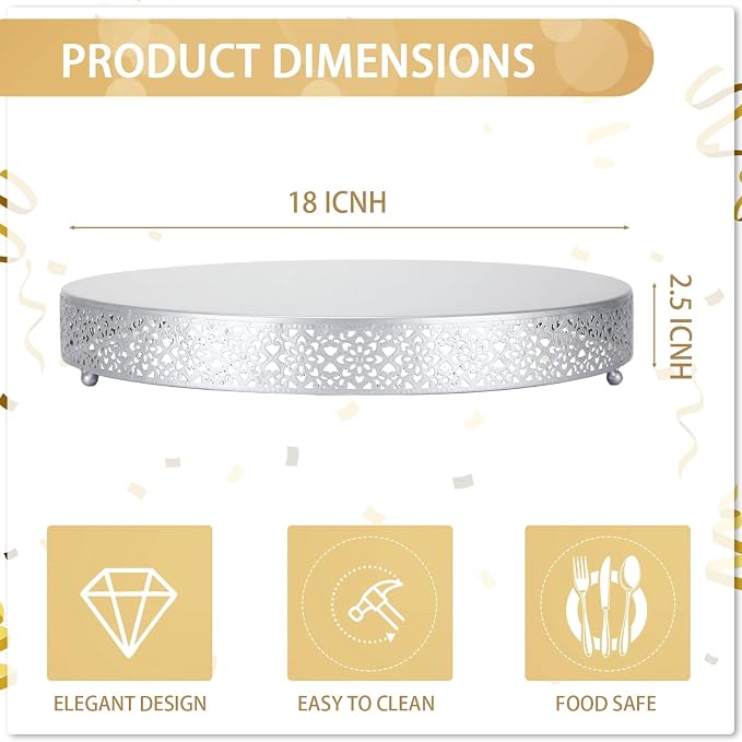 Wenqik Cake Stand 18 Inch Round Metal Cupcake Dessert Wedding Cake Stand Cookies Display Holder Fruit Serving Tray for Table Wedding Birthday Anniversary Party(Silver)