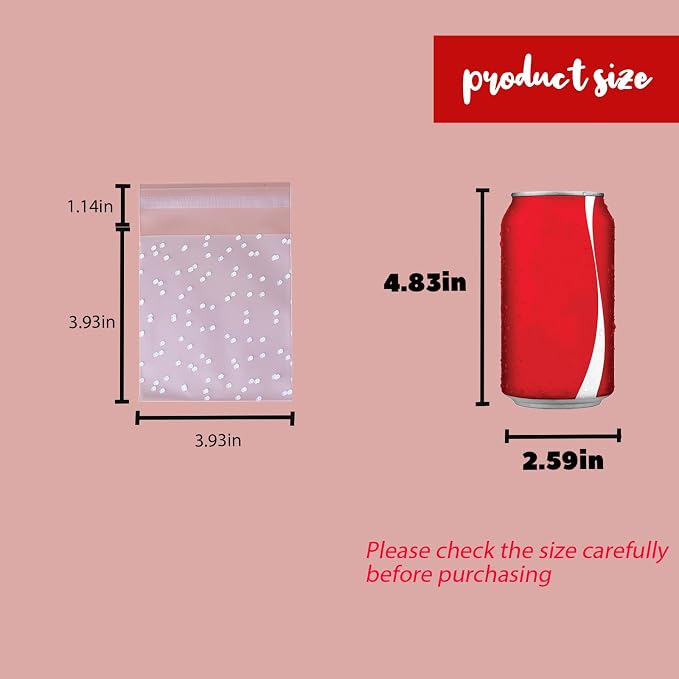 200Pcs White Polka Dot Cookie Bags, Self Sealing Cellophane Bags | for Homemade Cookies, Clear Treat Bags with Self Adhesive Seal for Baking, Party Favors and Gift Giving (4x4 Inches)
