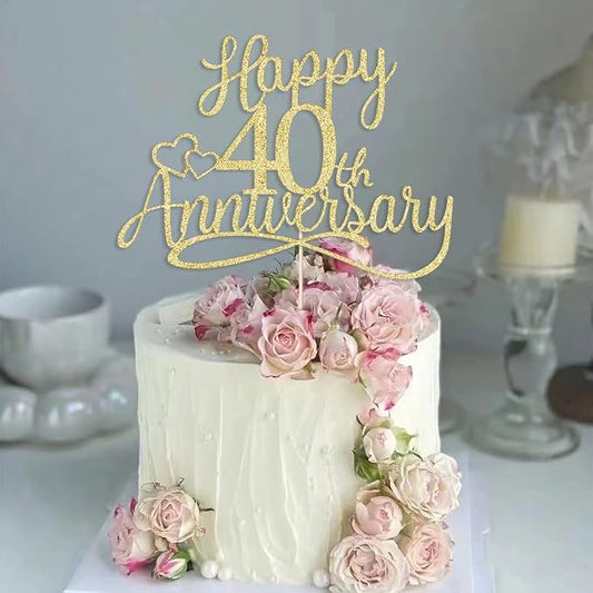 Sleyberoy Glitter Happy 40th Anniversary Cake Toppers -Wedding Anniversary Party Decorations,40th Wedding Anniversary, Company Anniversary Party, Birthday Party Decorations (40 Gold)