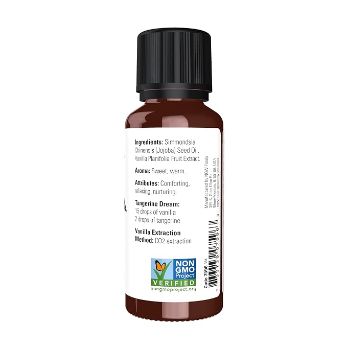 NOW Foods Essential Oils, Vanilla Oil, Blend of Pure Vanilla Bean Extract in Pure Jojoba Oil, Sweet Aromatherapy Scent, Vegan, Child Resistant Cap, 1-Ounce