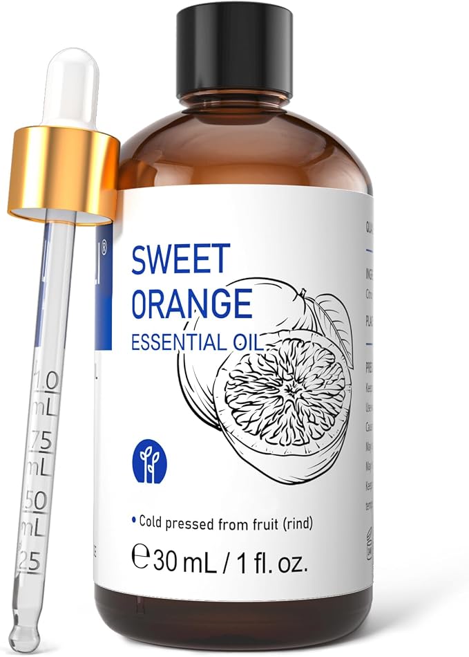 HIQILI Sweet Orange Essential Oil for Diffusers & Skin Care-30ml (1 fl oz) | Aromatherapy for Relax & Air Freshening, DIY Orange Perfume, Cleaning Spray, Candle & Soap Making, Facial Moisturizing