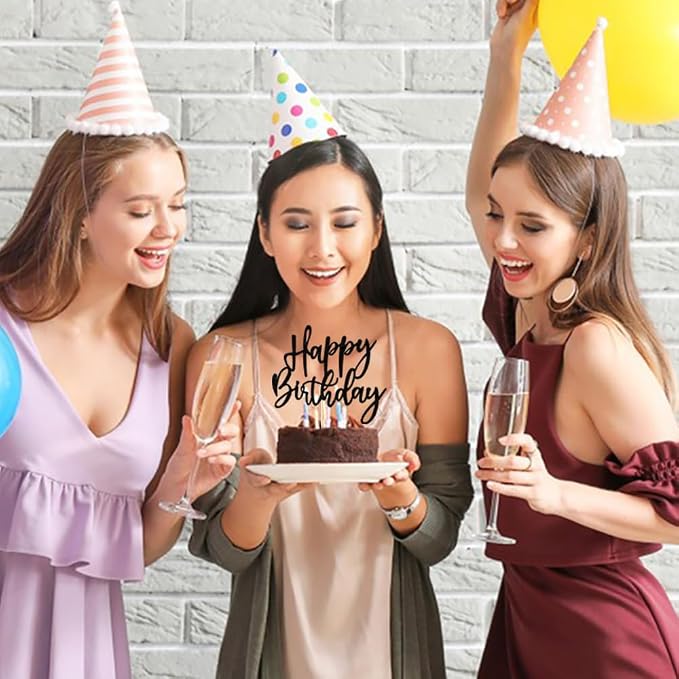 Glitter Happy Birthday Cake Topper - Suitable For Party Decoration, Anniversary/Birthday (Black)