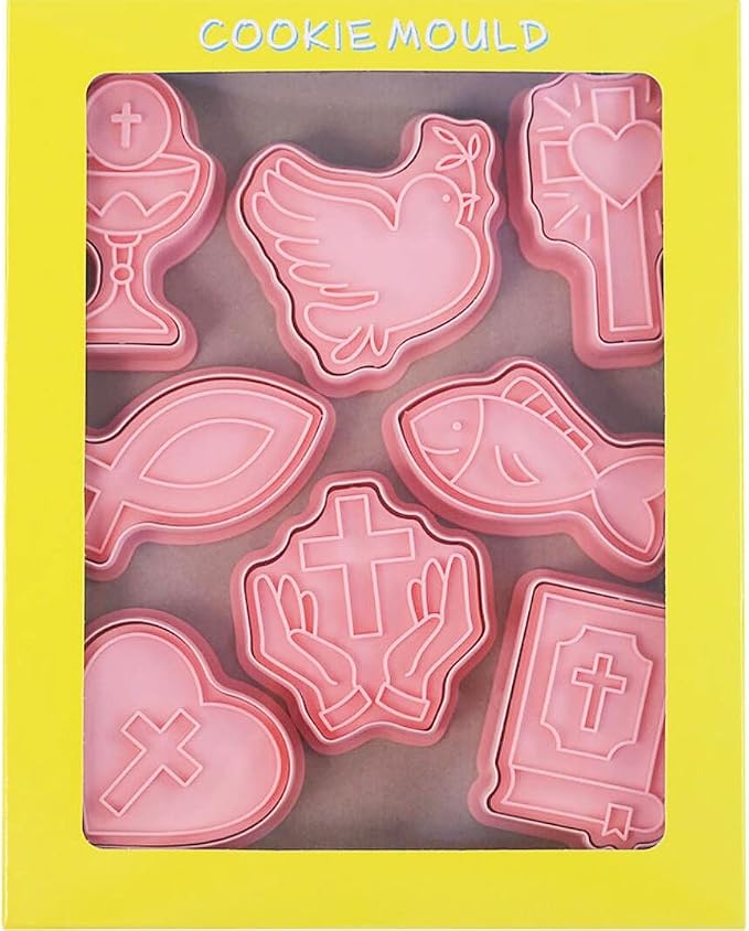 8 Pieces Christian Bible Cookie Cutters Plastic Cross Cookie Stamps Cookie Mould Press Cross Cookie Mould Set Baking Kitchen Tools (Cross 1227A)