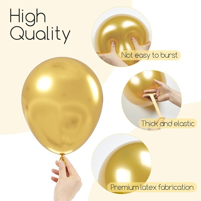 120pcs Metallic Gold Balloon Arch Kit, 18 12 10 5 inch Chrome Gold Latex Balloons Different Sizes Metallic Gold Balloon Garland for Graduation Engagement Wedding Birthday Party Decorations