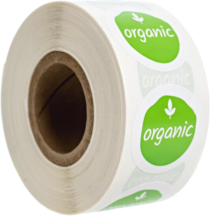Organic Leaf Stickers/Roll of 500 Small 1" Round White Gloss Natural Garden Labels/Small 1" Round Modern Fresh Farmers Market Community Garden Food Label/Made in The USA