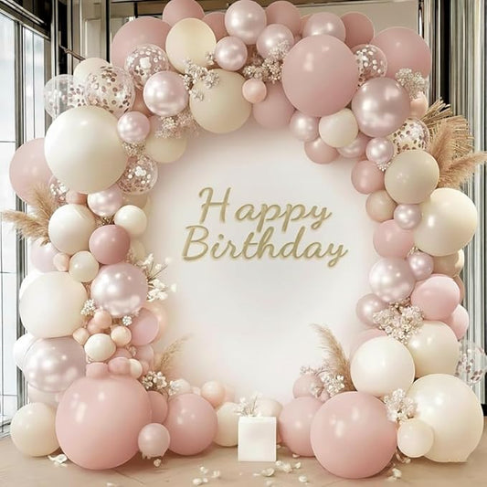 Boho Dusty Pink Balloon Arch Garland Kit 153pcs, Double Stuffed White Pearl Balloon Blush Neutral Pink Balloons Arch Kit for Birthday Wedding Bridal Baby Shower Gender Reveal Party Decoration