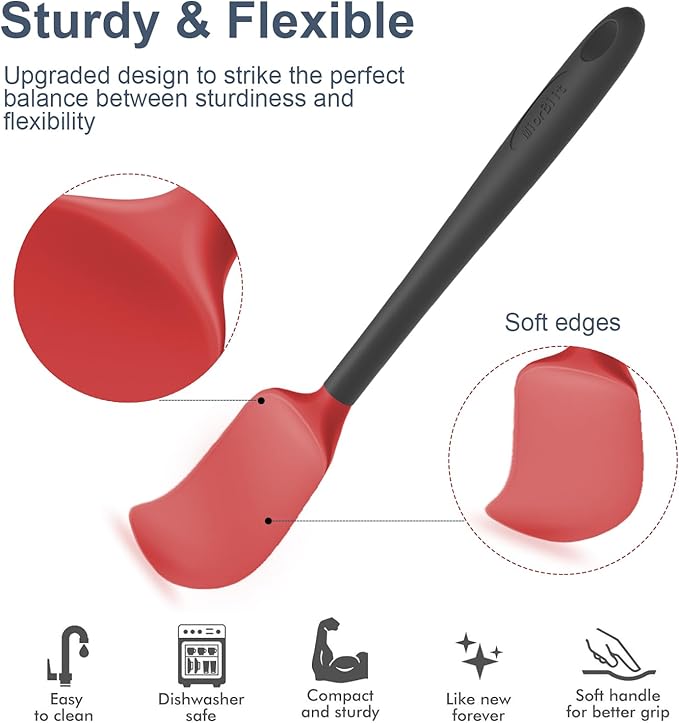 Silicone Spatula Set, 6 Pieces Food Grade Kitchen Utensils with Silicone Brush Heat Resistant Dishwasher Safe BPA-free Rubber Spatula for Scraping, Baking, Cooking, Mixing (Red)
