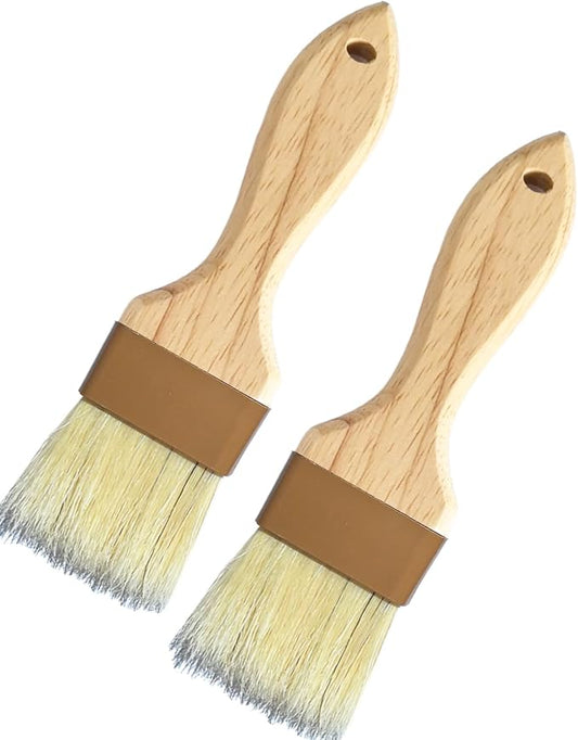 2 Inch Natural Boar Bristle Pastry Basting Brush Set - Wooden Handle Non-Shedding, Food Grade Cooking Brush for Butter, Egg Wash, Oil, Sauce, Baking (2 Pack)