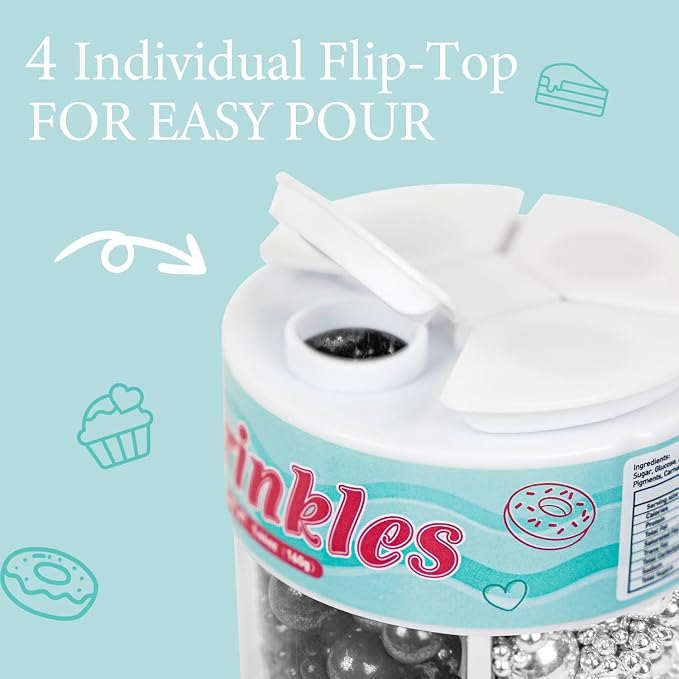 Edible Pearl Sprinkles for Cake Decorating, 160g/5.64oz, Mix 4 Colors Gold White Silver and Black Pearls Sprinkles for Cupcake, Cookies, Baking Cake Decorations, Holiday, Wedding Party Supplies