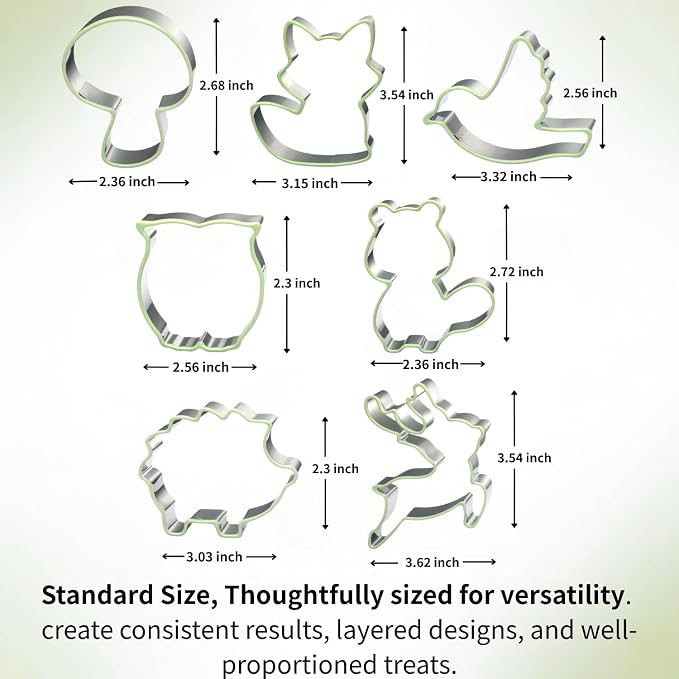 LUBTOSMN 7 Piece Forest Animal Cookie Cutters Set with Silicone Protective Rim, Stainless Steel Woodland Cookie Cutters for Cookies, Fondant, Sandwiches, Biscuits, Pancakes and Forest Party Baking