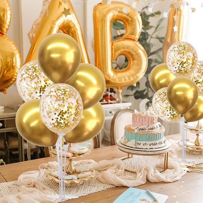 TONIFUL 4 Set Gold Balloon Centerpieces for Tables,Gold Birthday Party Decorations,Table Centerpieces for 50th Birthday Anniversary Graduation Decorations 2026 New Year Prom Retirement Wedding
