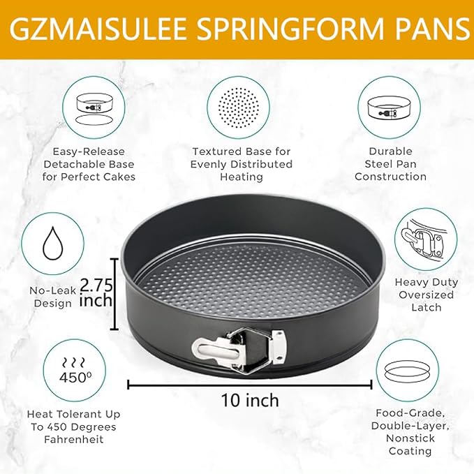 10 Inch Springform Pan Baking Pans Round Leakproof Nonstick Removable Bottom Bakeware for Cake, Cheesecakes, Pizza, and Quiches