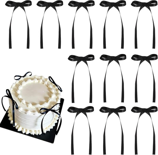 NatNarr 30 Pack Bow Cake Toppers Black Ribbon Bows for Cake Bow Cupcake Toppers Back to School Decorations Bow Birthday Decorations for Baby Shower, Wedding, Engagement, Bachelorette Party