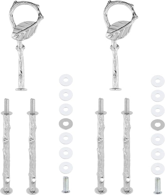 2 Set Metal 3 Tier Leaf Cake Stand Centre Handle Fittings(Silver) | 3-Tier Cupcake Stand Hardware Fittings, Heavy Duty Metal Tray Cake Stand Replacement Parts (Silver,2Pcs)