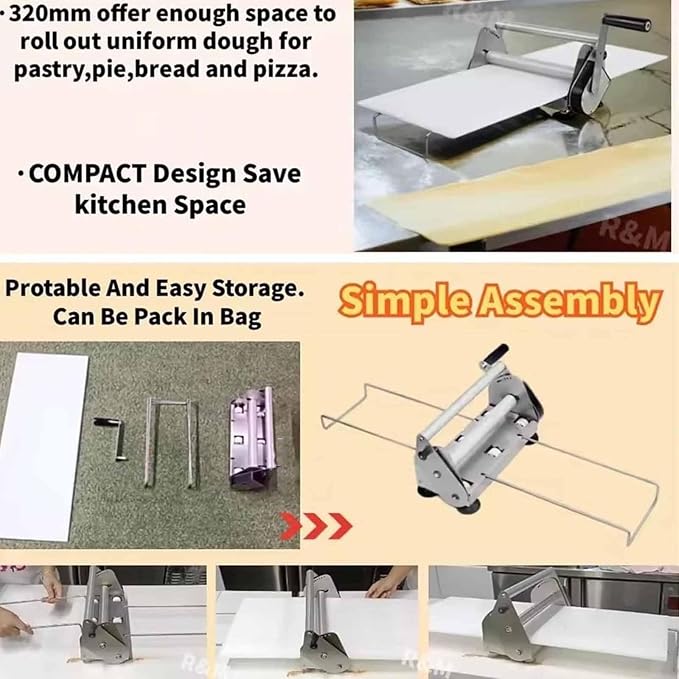Stainless Steel Dough Machine,Folding Dough sheeter,Counter top Dough sheeter,Commercial Dough Roller sheeter,1–17.5mm/1–27mm, for Bakery Pizza, Croissants(Rs101)