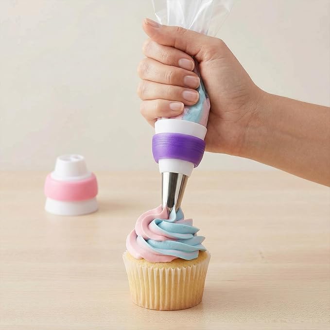 2 Pack Plastic Standard Couplers Cake Decorating Pipe Tip, Piping Bag Couplers Adapter Swirl Twist for Icing Frosting Tips Russian Flower Mouth Nozzles, Baking Supplies, Cupcake Decorating Kit