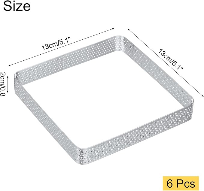 uxcell Square Perforated Cake Rings 5.1 x 5.1 Inch Stainless Steel Cake Pastry Mousse Ring Molds for DIY Cake Dessert Mousse Pastries Baking, Silver Tone