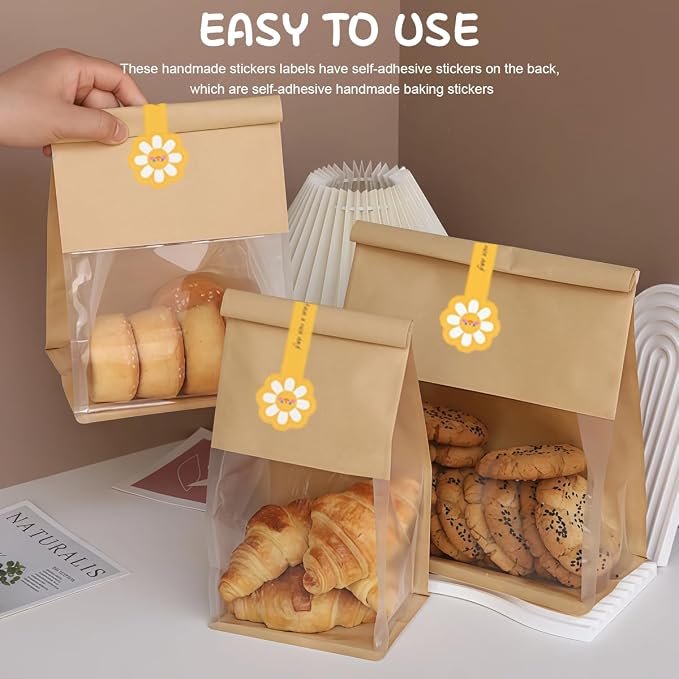 300Pcs Flower Shape Long Label Bakery Stickers Self Adhesive Tamper Evident Seal for Gift Wrapping Pastry Bags Baking Packaging