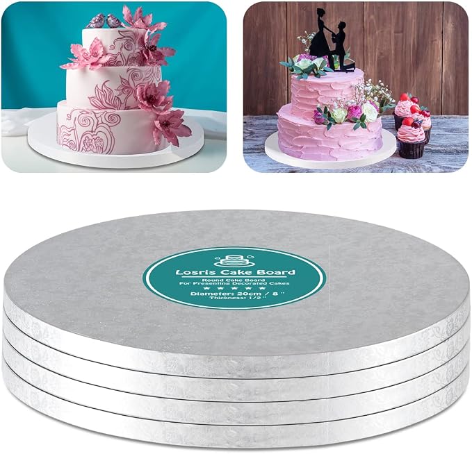Silver Cake Drum Round 12 Inch Cake Boards with 1/2-Inch Thick Smooth Edges for Multi Tiered Birthday Wedding Party Cake Drums Board