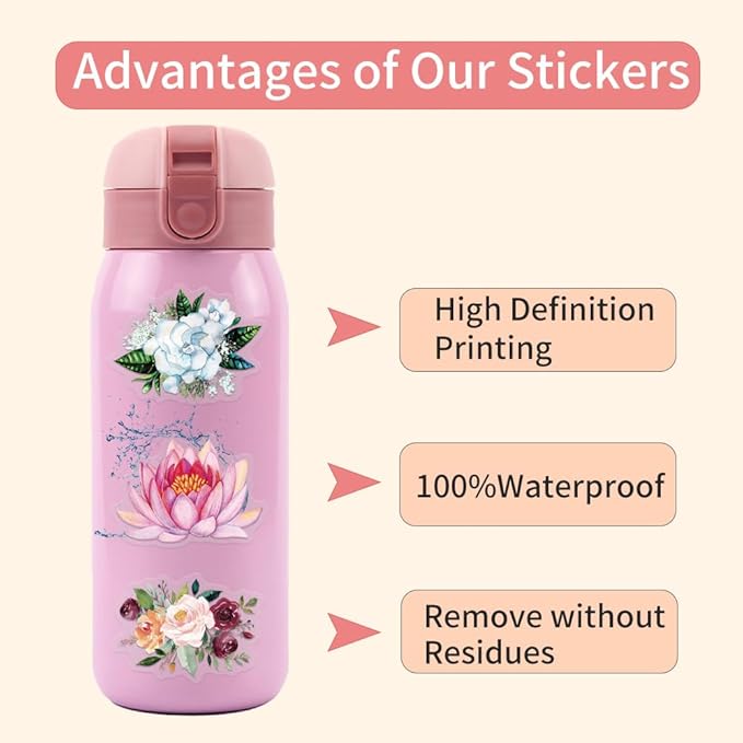 120Pcs Pressed Flowers Stickers Pack, Transparent Flower Stickers Waterproof Floral PET Decals for Water Bottles Laptop Scrapbooking Journaling Guitar Suitcase Phone Gifts for Kids Teens