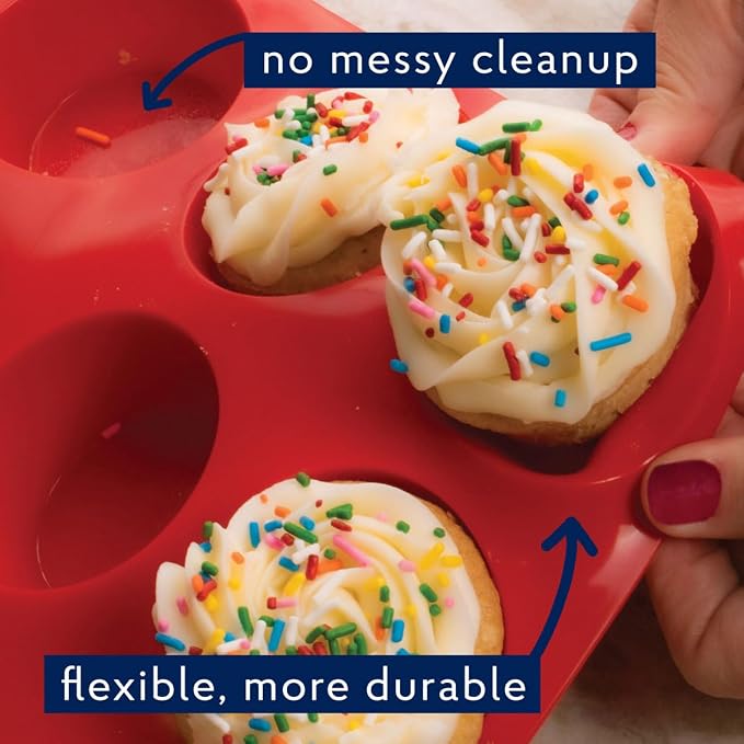 Mrs. Anderson's Baking Silicone 12-Cup Muffin Pan Baking Mold, BPA Free, Non-Stick European-Grade Silicone, 13.5 x 10 x 1.25-Inches
