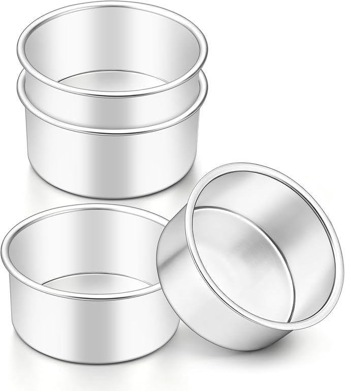 LIANYU 4 Inch Round Cake Pan Set, Mini Round Baking Pans of 4, Stainless Steel Small Bakeware for Layer Wedding Party Birthday Cake, Mirror Polished, Oven & Dishwasher Safe