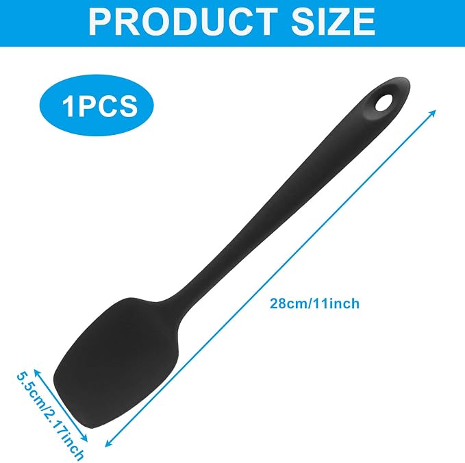 11in Heat Resistant Silicone Spatula,High Temp Flexible Kitchen Scrapers Food Grade Bowl Scrapers,Seamless Baking Supplies Scratch-Proof for Scraping Non-Stick Pans Cooking(Black2)