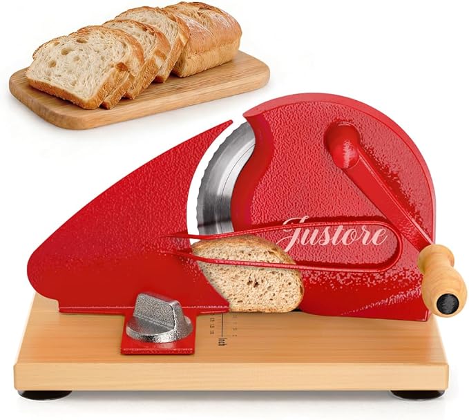 Upgrade Manual Bread Slicer for Homemade Bread, Sourdough Slicer with Hand Crank, Metal Guide Rail, Non-Slip Suction Base & Sharp Blade for Consistent Even Slices
