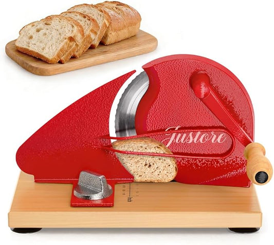 Upgrade Manual Bread Slicer for Homemade Bread, Sourdough Slicer with Hand Crank, Metal Guide Rail, Non-Slip Suction Base & Sharp Blade for Consistent Even Slices