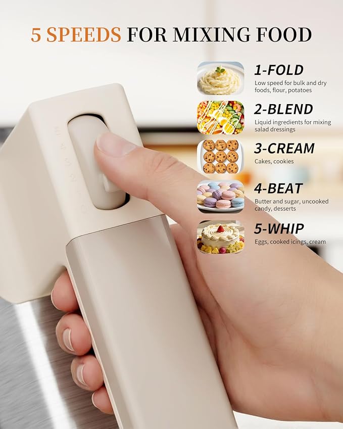 Hand Mixer, 5-Speed Electric Mixer Handheld With 200W Turbo Ultra Power, 4 Stainless Steel Accessories Whipping Egg Cream, Lightweight Hand Mixer For Baking Cake, Gifts For Women Mother