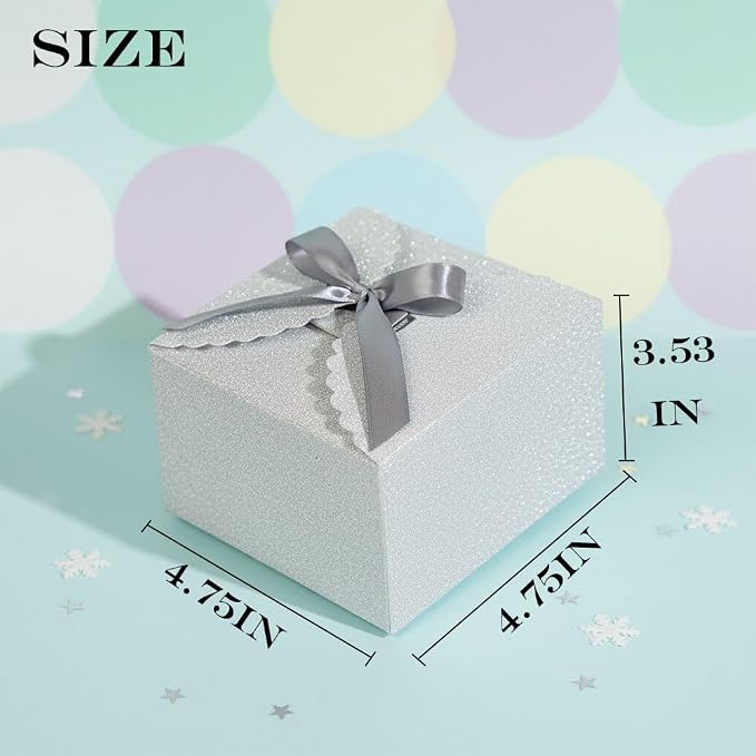 WEWILUCK Silver Glitter Gift Boxes, 10 PCS Small Gift Box with Lids Bulk for Wedding, Party, Birthday, Valentine's Day and More, 4.75” x 4.75” x 3.53” Fancy Present Box for Gift Giving