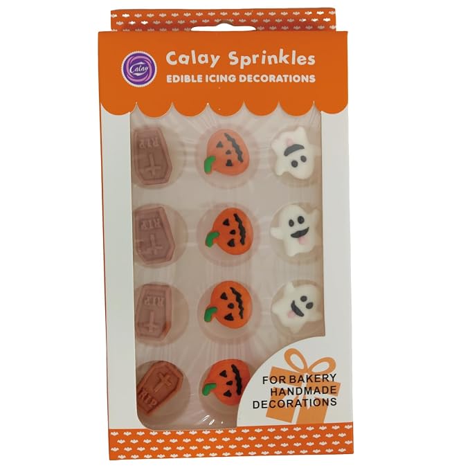 Halloween Sprinkles Icing Decoration for Cupcake Decorating, Halloween Pumpkin, Edible Ghost Tombstones Cake Cupcake Topper for Baking Cookie Ice Cream Candy Decoration