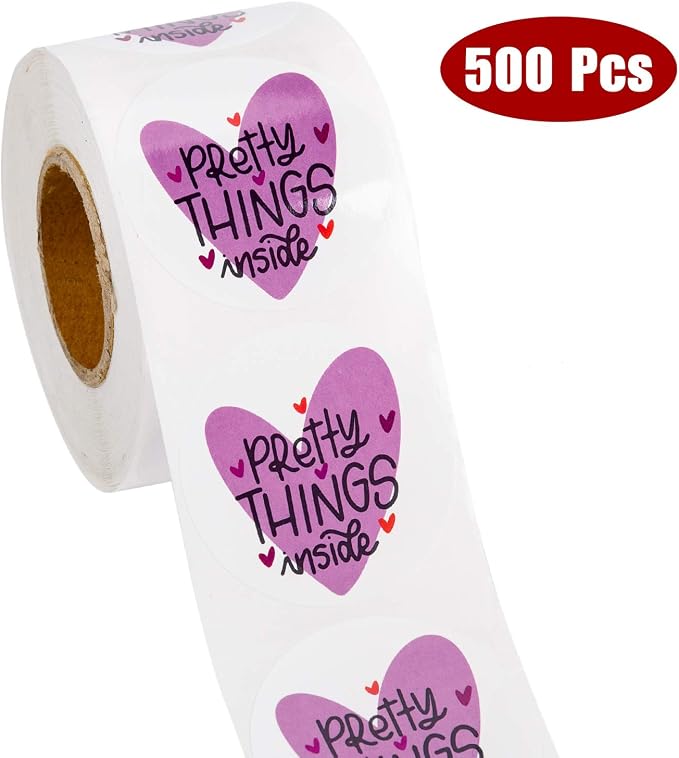WRAPAHOLIC 2 Inch 500 Total Labels Pretty Things Inside Stickers - Heart Thanks for Shopping Small Shop Local Handmade