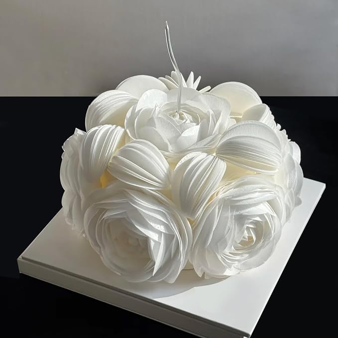 60PCS/80PCS Wafer Paper Round Pieces 3D Spherical Cake Edges Rice Paper Swan Rose Flower Round Cupcake Decoration Inserts (80, White, Large)