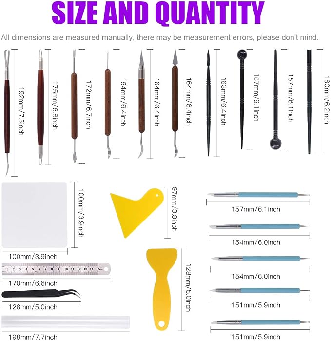 Swpeet 21Pcs Modeling Clay Sculpting Tools Kits, Handle Double-Sided Set, Dual-Ended Design Pottery Tools, Plastic Ball Rod Stylus Modeling Tools, Clay Roller, Clay Scarper for Modeling Clay