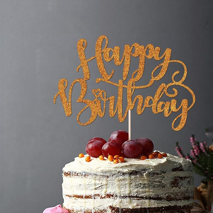 Handmade Glitter Happy Birthday Cake Topper,Birthday Party Cake Decorations, Anniversary/Birthday Party Decoration Supplies (Orange)