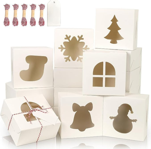 36 PCS White Bakery Boxes with Window, 6x6x3 Inch Christmas Cookie Boxes for Gift Giving, 6 Inch Small Treat Boxes for Mini Cake Pastry Dessert Strawberries Cupcakes Candy Donut Packaging