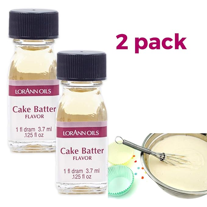 LorAnn Oils Super Strength Flavoring - Used For Candy Making, Flavoring, Baking, Hard Candy, & Flavor Oils - Bold, Natural Flavors 4X Stronger Than Extracts - Cake Batter, Pack of 2, 0.125 fl oz