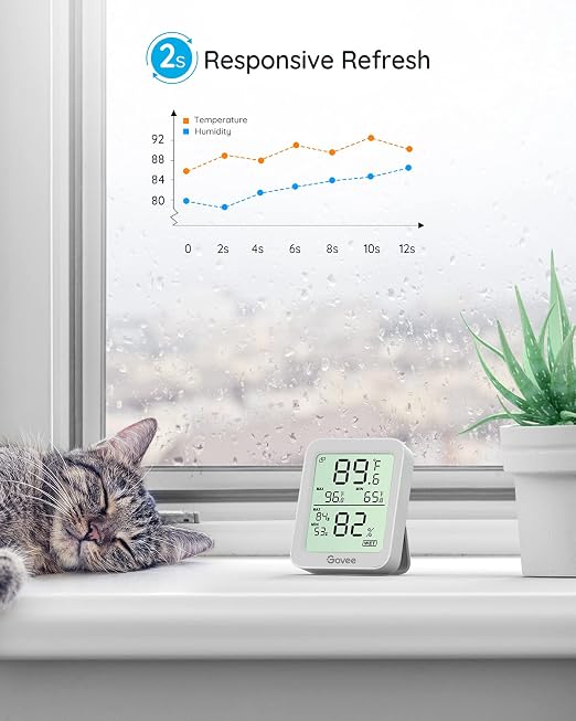 Govee Indoor Hygrometer Thermometer 2 Pack, Humidity Temperature Gauge with Large LCD Display, Notification Alert with Max Min Records, 2 Years Data Storage Export for Room Greenhouse, Grey