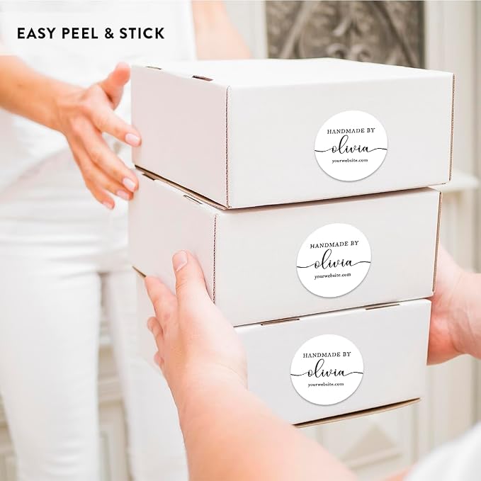 Andaz Press Personalized Round Small Business Stickers, 120-pack Custom Handmade by, Name, Website, Handmade Stickers for Packaging, Custom Candle Labels, Personalized Baking Stickers Labels