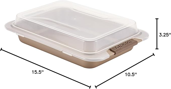 Anolon Bronze Nonstick Baking Pan With Lid / Nonstick Cake Pan With Lid, Rectangle - 9 Inch x 13 Inch, Brown