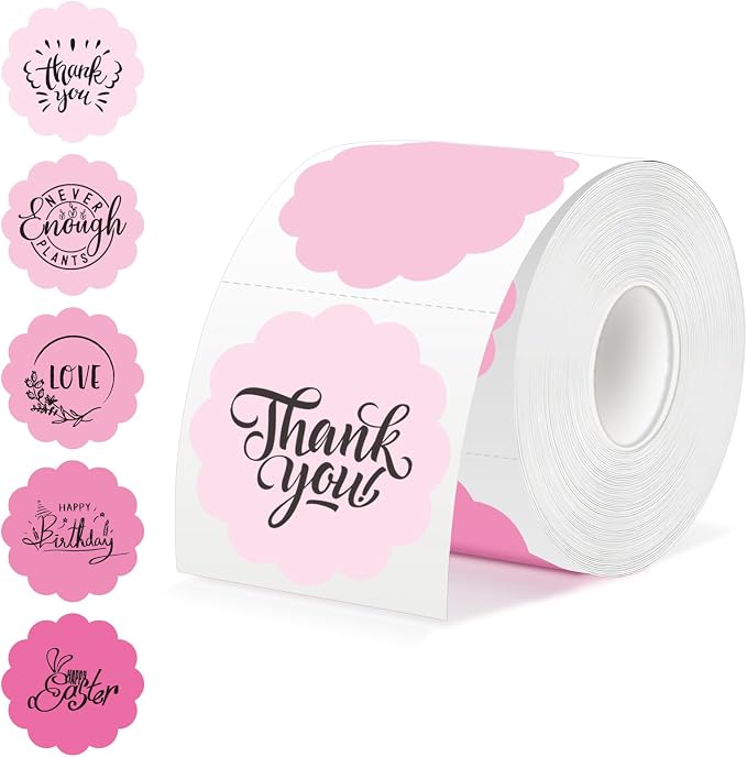 500 Labels/Roll 2.25" Flower Shaped Pink Round Thermal Labels, Waterproof Circle Blank Thermal Sticker Compatible with Direct Thermal Label Printers for DIY Logo Designs, Thank You, Small Business