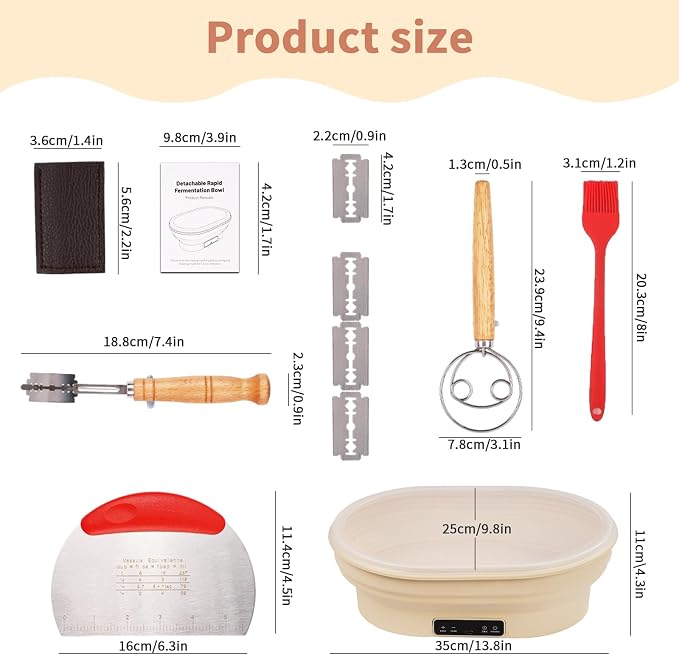 XPXKJ Heating Bread Proofing Basket Set Foldable Thermostatic Silicone Bowl with 77-122℉ 6 Gears Temperature & 6H Timer, Baking Sourdough Starter Bread Making Supplies Tools Kit (13.7×10.2×4.3'')