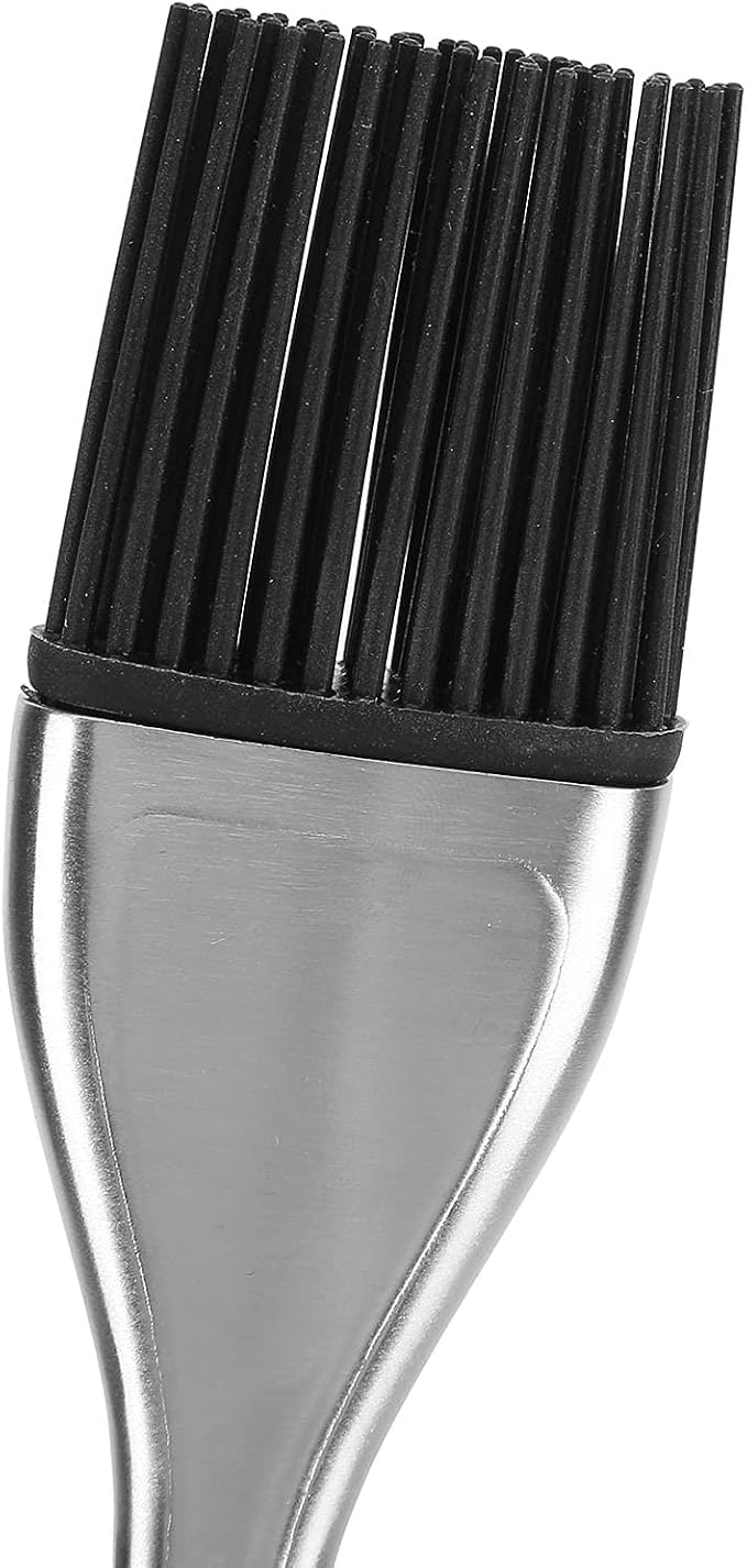 Silicone Basting Brush with Stainless Steel Handle | Heat Tolerant Up to 600°F for Baking/Grilling/BBQ | Non - Shedding Filaments, Easy to Maintain Dishwasher Safe Oil Brush (New black handle)